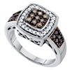 Image 1 : Brown Diamond Square Cluster Ring 1/2 Cttw 14kt White Gold