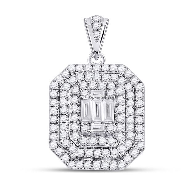 Baguette Diamond Cluster Pendant 7/8 Cttw 14kt White Gold