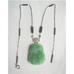 ESTATE JADE/ PEARL/ DIA/ ONYX  NECKLACE/14K #2071666