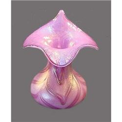Czech Bohemian Pink Iridized Art Glass Vase #2086349