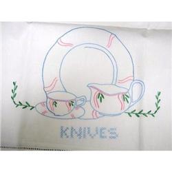 EMBROIDERY Large White Linen Towel "KNIVES" #2086364