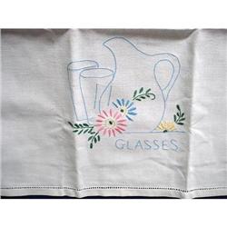 EMBROIDERY Large White Linen Towel "GLASSES" #2086365