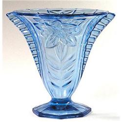 Art Deco Blue Pressed Art Glass Vase #2086815