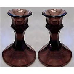 Amethyst Color Art Deco Glass Candlesticks #2086821