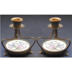 Petit Point Embroidered Brass Candlesticks #2086827