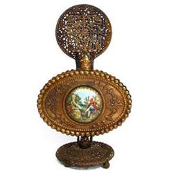 Ornate Brass Enamel Flirt Scene Perfume Bottle #2086963