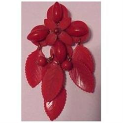 Red Lucite berry pin with mint leaves #2087036