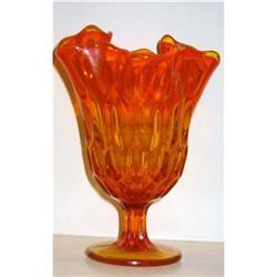 old ORANGE AMBERINA Glass FLUTED Compote #2087067