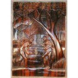 CARVED Rosewood PANEL Cock FIGHT  #2087117