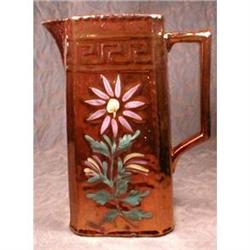 Copper LUSTER Milk JUG Square HP -Antique- #2087179