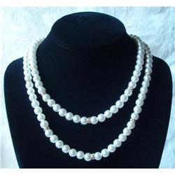 Glass Beads Rhinestone Rondel Silver Necklace  #2087185