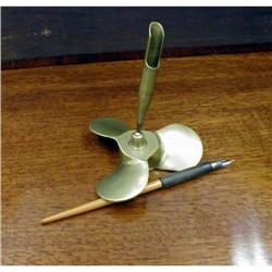 CAST BRASS PEN HOLDER AND VINTAGE PEN #2087193