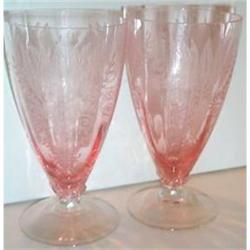 Two Pink Fostoria Fern Footed Goblets #2087203