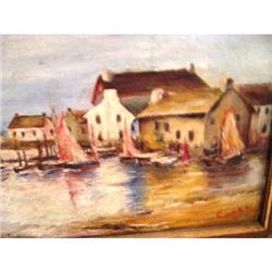 Fishing Village Oil on Board by Cooke #2087210