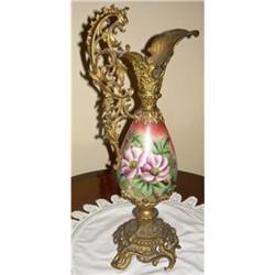 Victorian Handpainted Porcelain and Metal Ewer #2087343