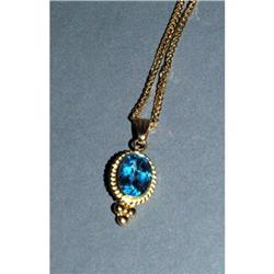 14K Blue Topaz Pendant on Chain  #2087470