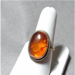 Huge  Cognac Amber & Vermiel Sterling Ring size#2087474
