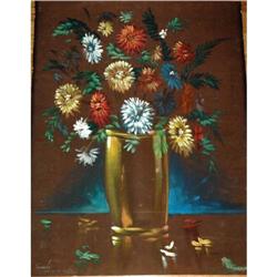 Flowers Painting Oil on Velvet Paper Veillers #2087489