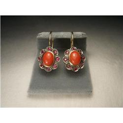 18K Pink Rose Gold Ruby Coral Floral Earrings #2096065