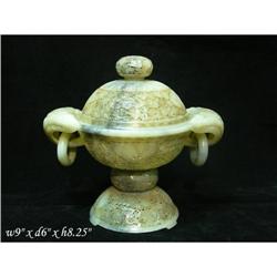 Chinese Jade Lotus Flower Double Ears Round Cup#2096314