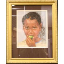 Girl Eating Apple by Rose Brown pastel chalk #2105847