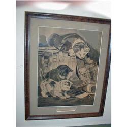 19OO sandpaper DRAWING  Mother Cat & 2 Kitten #2106249