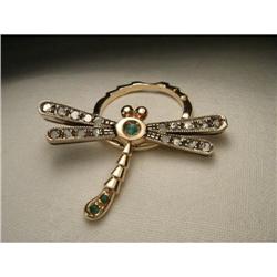 18K Pink Gold Diamond Emerald Dragonfly Ring #2106346