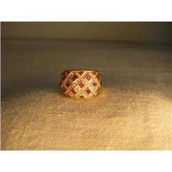 Estate 18K YG Gold Wide Ruby Pave Diamond Band #2106357