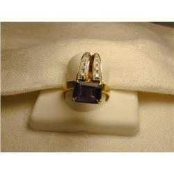 Estate Solid 18K YG Gold Amethyst Diamond Ring #2106359