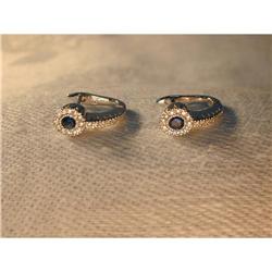 Estate 14K WG Diamond Sapphire Huggie Earrings #2106361