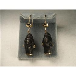Estate 14K YG Black Americana Drop Earrings #2106419