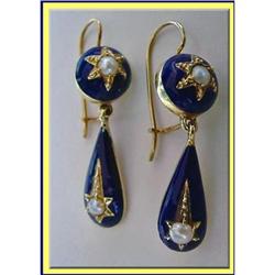 VICTORIAN DROP EARRINGS COBALT BLUE ENAMEL GOLD#2106776