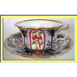 V RARE FRENCH PARIS SEVRES CUP SAUCER PARROTS  #2106795
