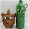 Image 1 : GREEN CLAY JUG & BROWN NATIVE FLASK