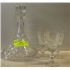 HEAVY PINWHEEL CRYSTAL GLASS DECANTER WITH THREE