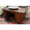 LARGE WOOD DESK WITH GLASS TOP