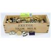 Image 1 : WOOD CHEESE BOX WITH HUNDREDS OF LAPEL PINS
