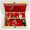 Image 1 : VINTAGE JEWELRY BOX WITH SOME 9.25 SILVER RINGS, NECKLACE + BROOCHES