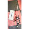 3 FISHING RODS AND TACKLE BOX