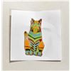 HAND CRAFTED POTTERY CAT BROOCH MULTI COLORED