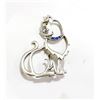 Image 1 : VINTAGE CAT PEWTER BROOCH W/ BLACK AND RED STONES