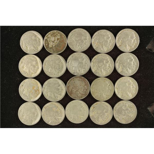 20 ASSORTED WEAK DATE 1920'S BUFFALO NICKELS