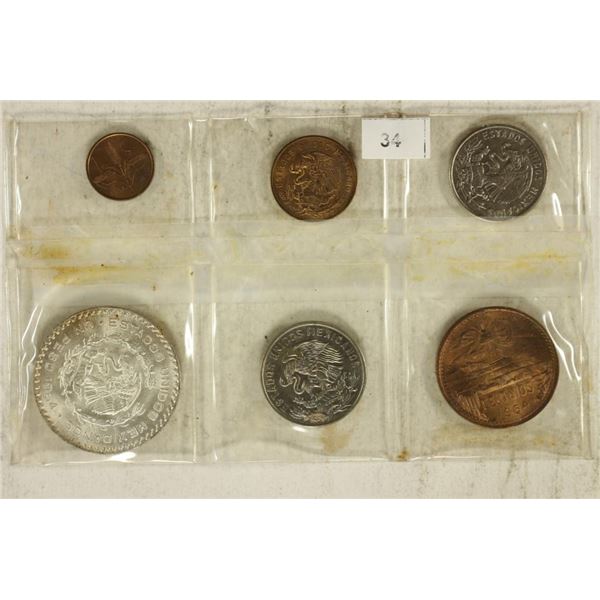 1964 MEXICO MINT SET WITH .100 SILVER PESO