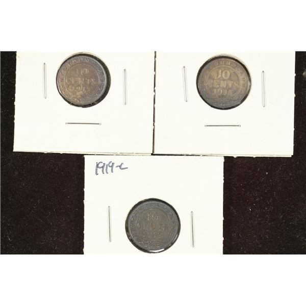 2-1917-C & 1919-C NEWFOUNDLAND SILVER 10 CENTS