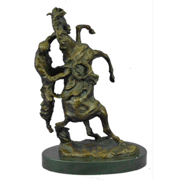 Signed Guillaume Cowboy With Horse Bronze Sculpture