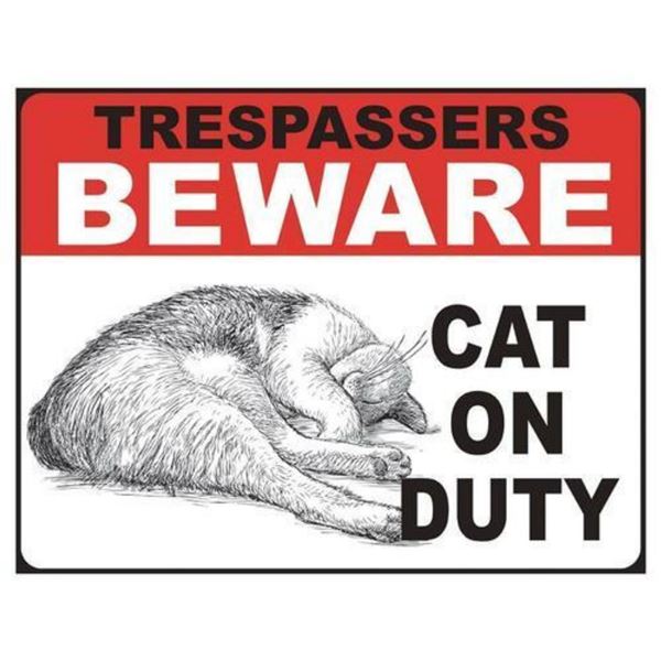 Beware - Cat On Duty Metal Pub Bar Sign