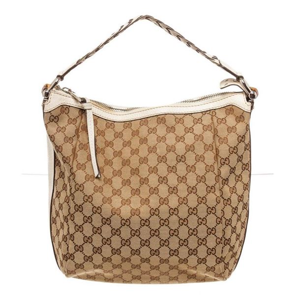 Gucci Brown Canvas Bamboo Bar Hobo Bag