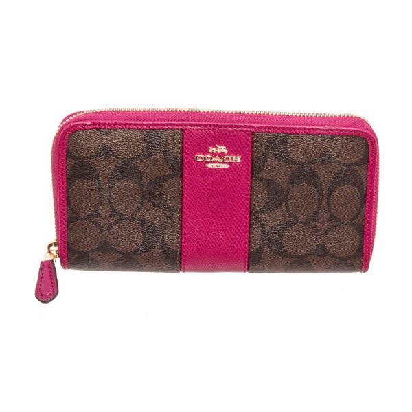 Coach Brown  Pink PVC Leather Zippy Wallet