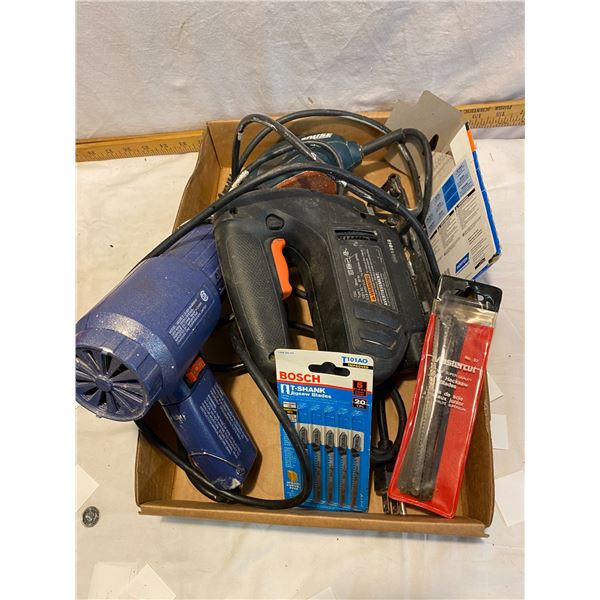 Sander, jig saw and heat gun