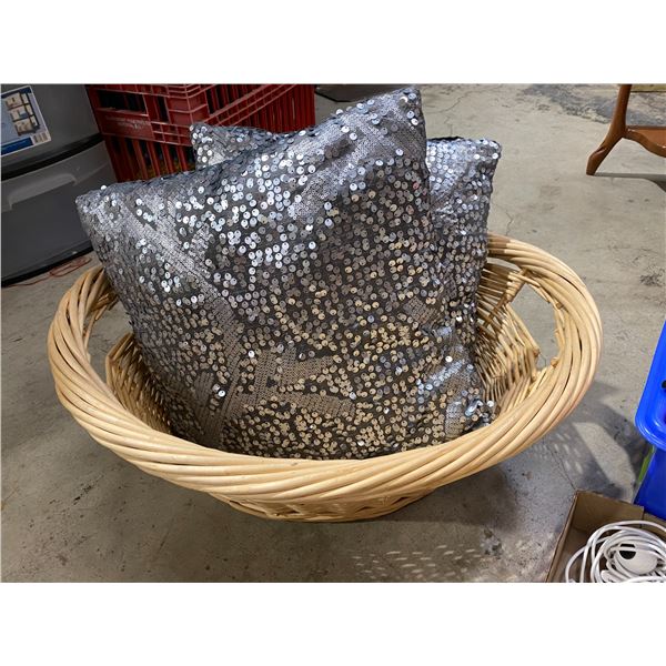 Basket and throw cushions